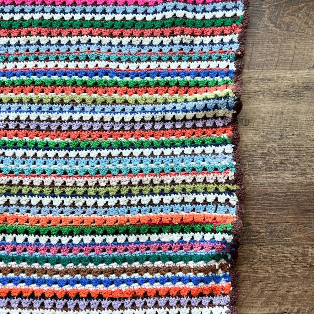 Vintage Knitted Blanket, 1970s Style, Funky Blanket, Handmade Hand Knit Blanket